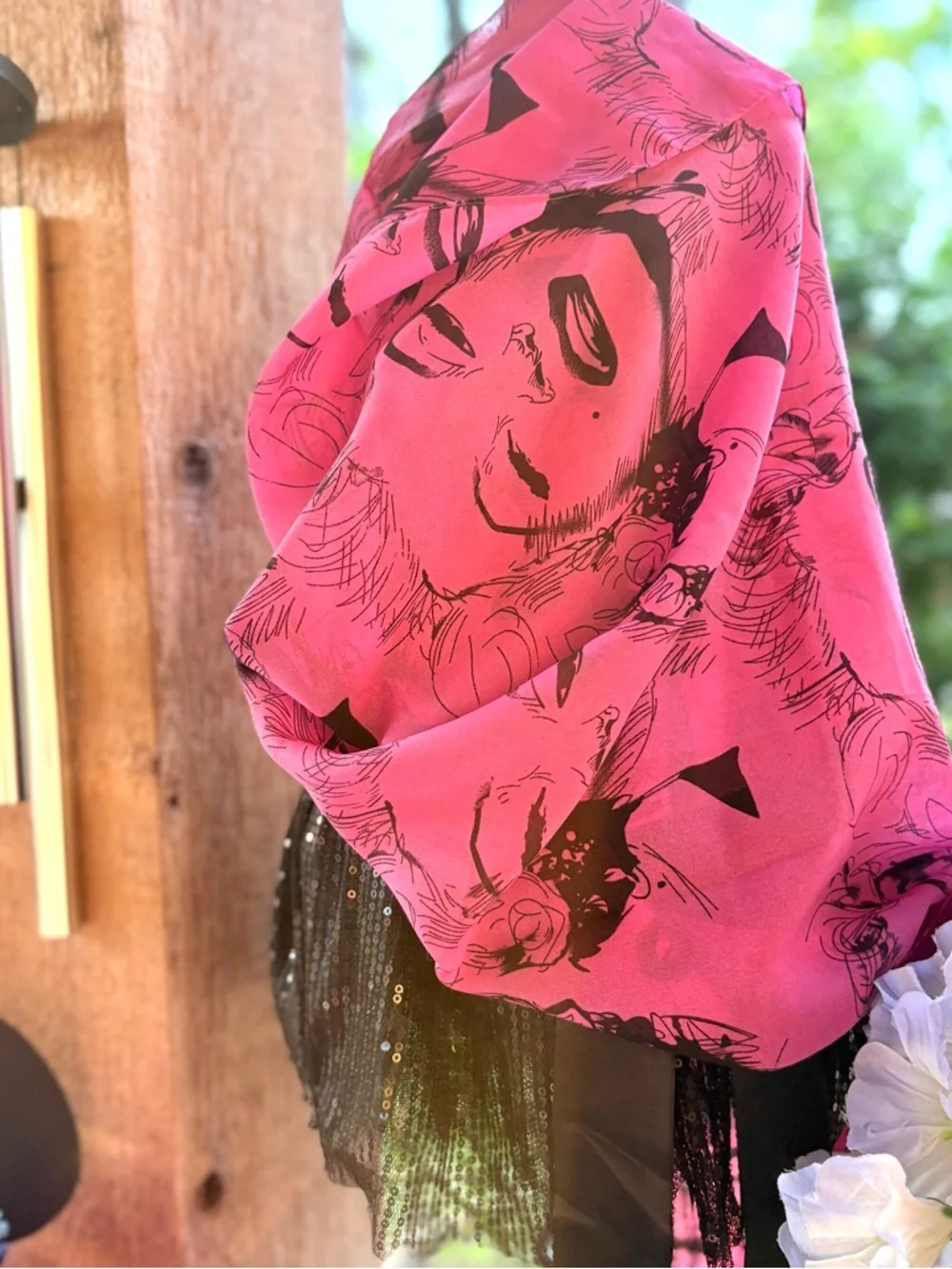 Vintage Marilyn Monroe Portrait Print Mauve & Black Silk Blend Oblong Scarf/Wrap